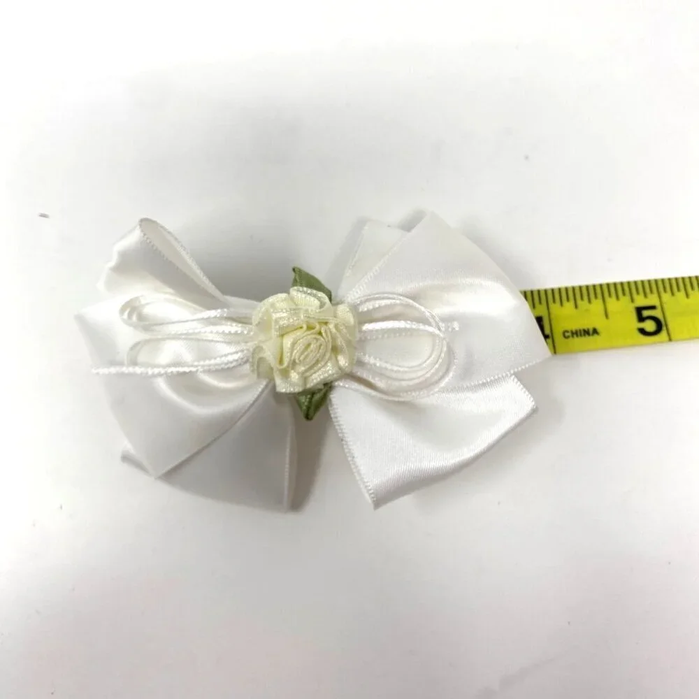 Satin Rosette Bow French Barrette Hair Clip Flower Girl Wedding Preowned